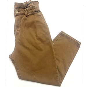 Zara Brown High Waisted Paperbag Ankle Pants